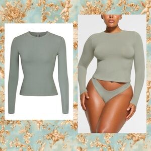 SKIMS Cotton Jersey Long Sleeve T-Shirt Mineral New